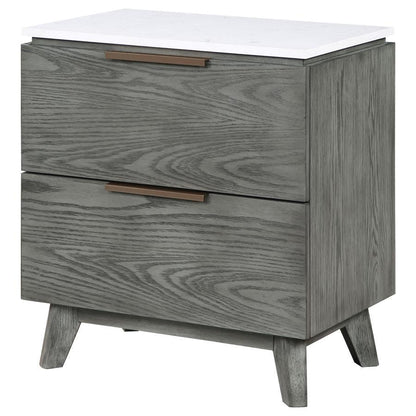 Nathan - 2-Drawer Nightstand With USB Port - White Marble And Gray