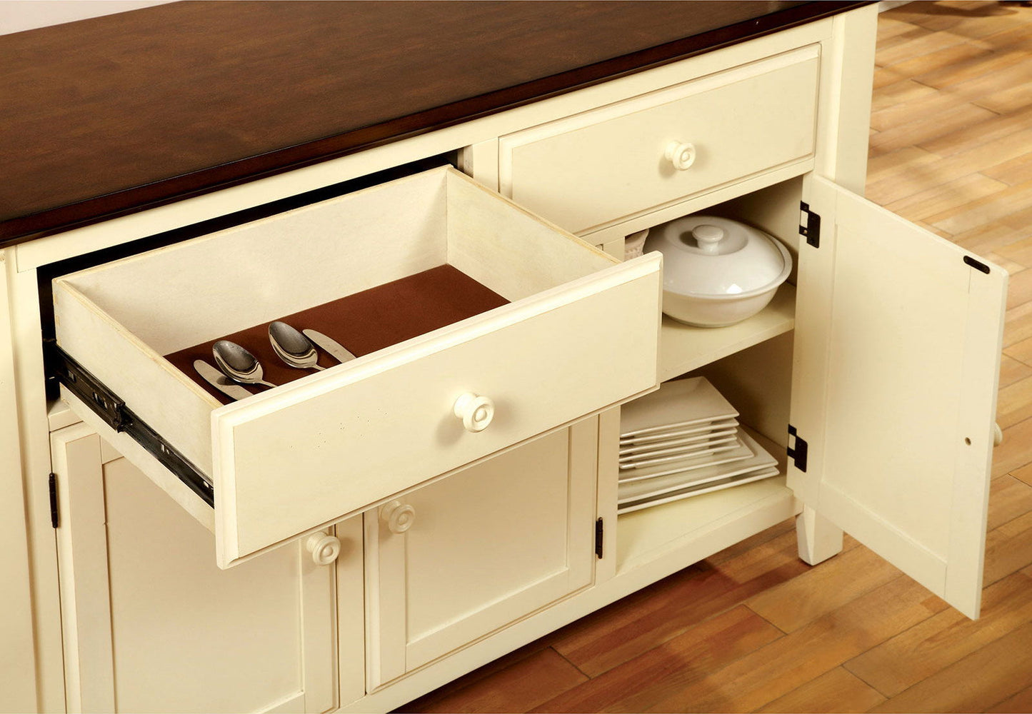 Harrisburg - Server - Vintage White / Dark Oak