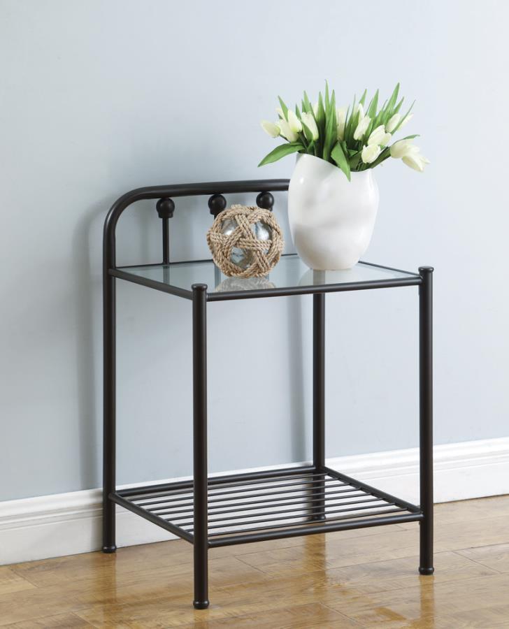 Livingston - 1-Shelf Nightstand With Glass Top - Dark Bronze