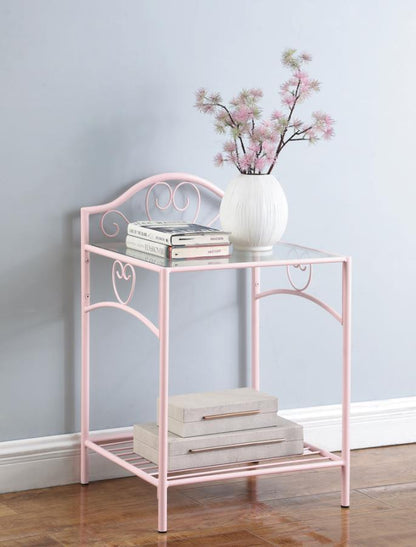 Massi - 1-Shelf Nightstand With Glass Top - Powder Pink