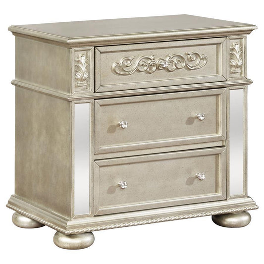 Heidi - 3-Drawer Nightstand - Metallic Platinum