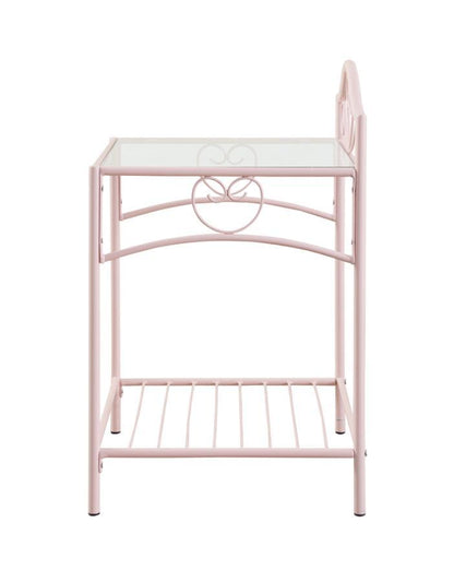 Massi - 1-Shelf Nightstand With Glass Top - Powder Pink