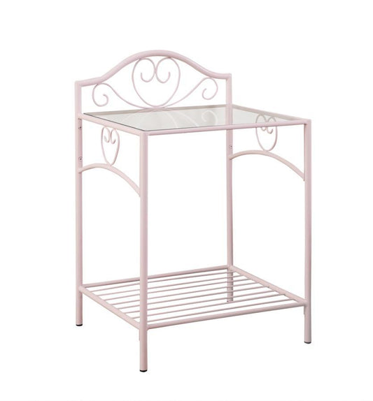 Massi - 1-Shelf Nightstand With Glass Top - Powder Pink