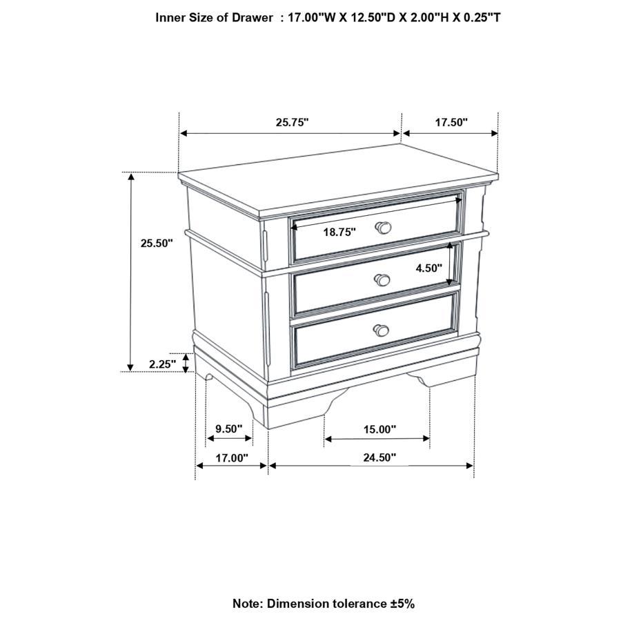 Cambridge - 3-Drawer Rectangular Nightstand - Cappuccino