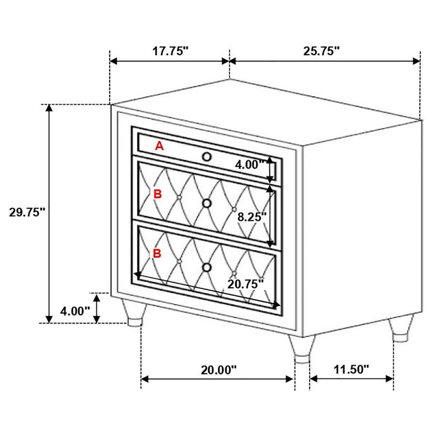 Antonella - 3-Drawer Upholstered Nightstand