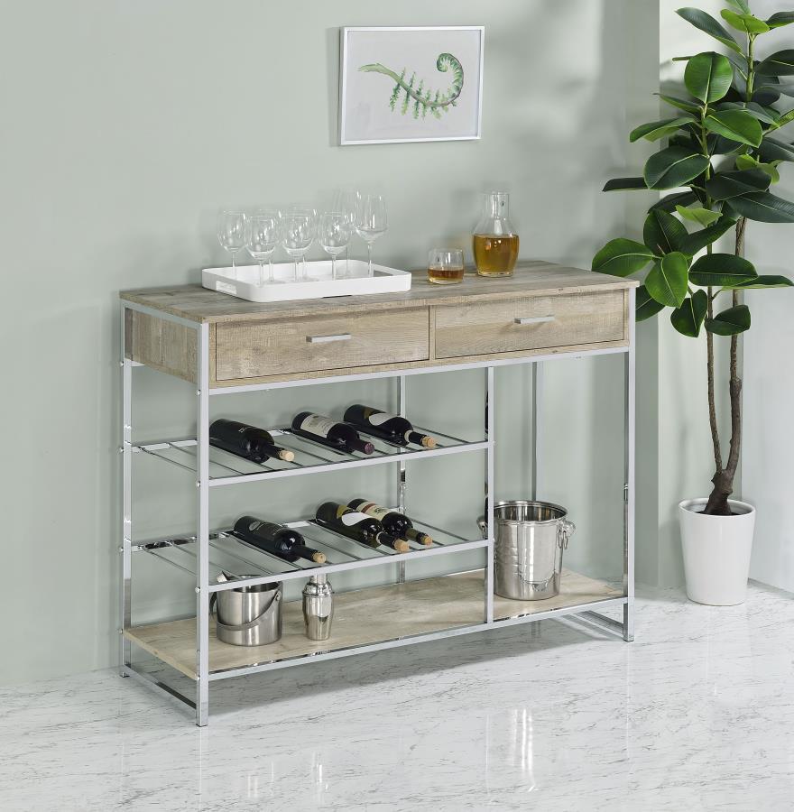 Melrose - Bar Cabinet - Gray Washed Oak And Chrome