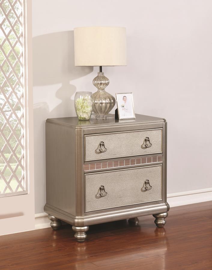 Bling Game - 2-Drawer Nightstand - Metallic Platinum