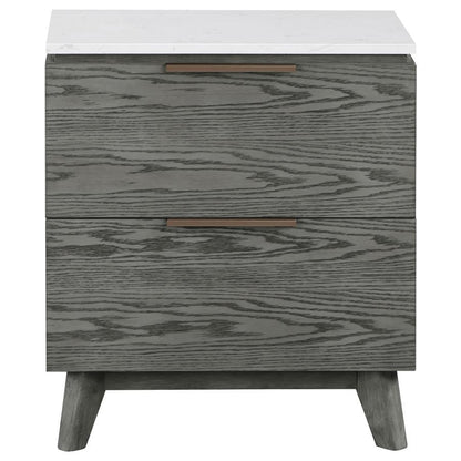 Nathan - 2-Drawer Nightstand With USB Port - White Marble And Gray